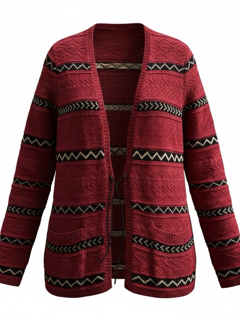 Vintage Ralph Lauren Red Southwest Hand Knit Linen Cotton Cardigan M Tie Front